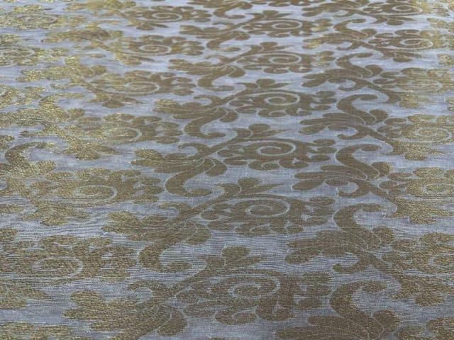 Dyeable Banarasi Semi Georgette White Golden Floral 1