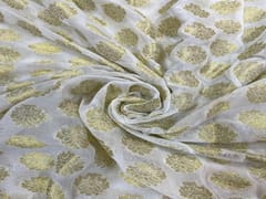 Dyeable Banarasi Semi Georgette White Golden Flowers 1