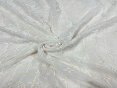 Dyeable Embroidered Georgette White Stripes With Borders