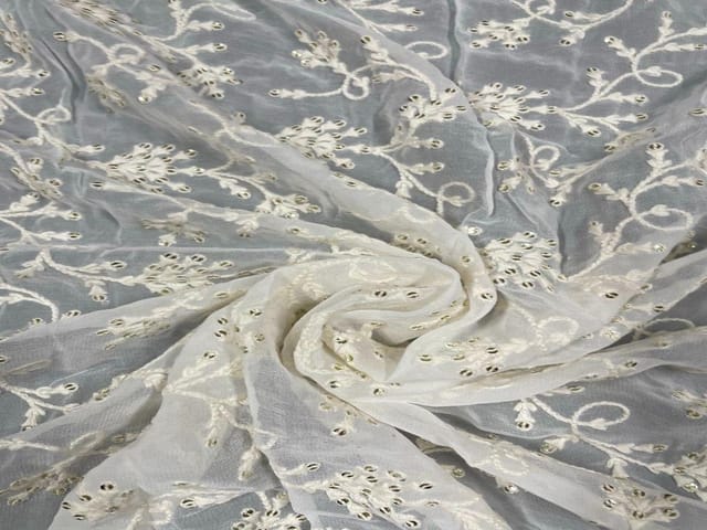 Dyeable Embroidered Georgette White Floral 21