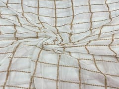 Dyeable Embroidered Georgette White Golden Box Checks