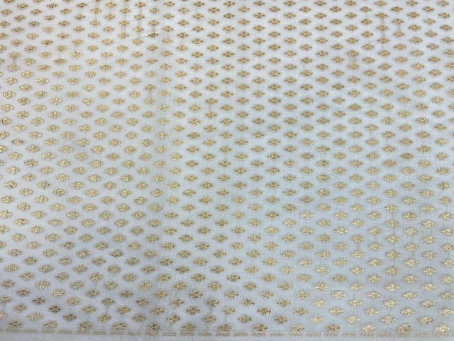 Dyeable Pure Chanderi Zari White Golden Flowers 4