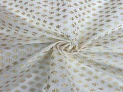 Dyeable Pure Chanderi Zari White Golden Flowers 4
