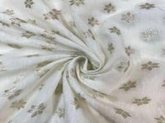 Dyeable Pure Chanderi Zari White Silver Stars