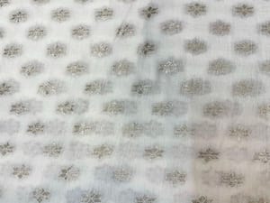 Dyeable Pure Chanderi Zari White Silver Stars