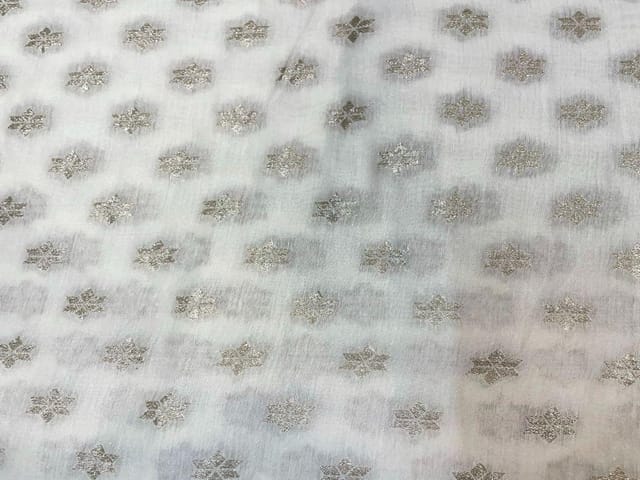 Dyeable Pure Chanderi Zari White Silver Stars