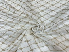 Dyeable Embroidered Pure Chanderi Silk White Floral Checks
