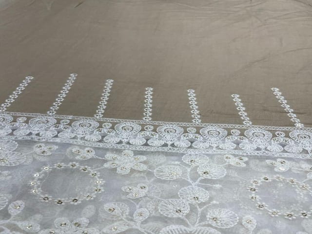 Embroidered Cotton Beige With Floral Border