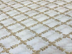 Dyeable Embroidered Pure Chanderi Silk White Flowers Checks