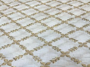 Dyeable Embroidered Pure Chanderi Silk White Flowers Checks