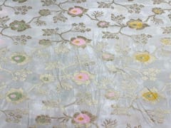 Dyeable Tussar Silk White Golden Flowers