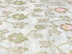 Dyeable Tussar Silk White Golden Flowers