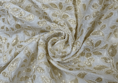 Dyeable Embroidered Cotton White Flowers