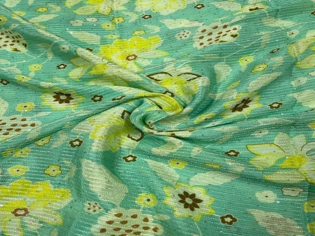 Embroidered Chiffon Bright Sea Green Floral