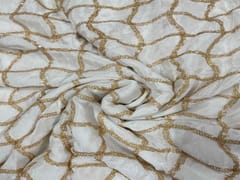 Dyeable Embroidered Chiffon White Golden Checks Waves