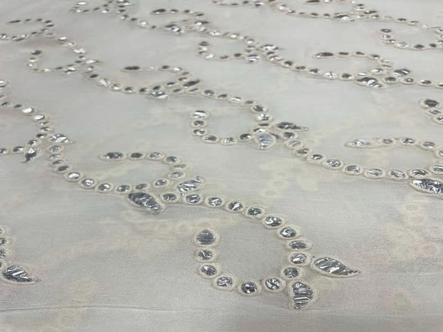 Dyeable Embroidered Georgette White Abstract 4