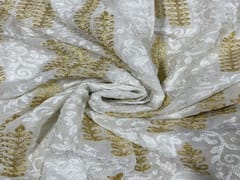 Dyeable Embroidered Georgette White Golden Floral 2