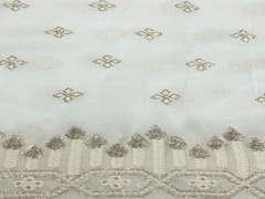 Dyeable Embroidered Georgette White Geometric Motifs With Border