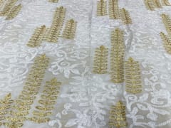 Dyeable Embroidered Georgette White Golden Floral 2