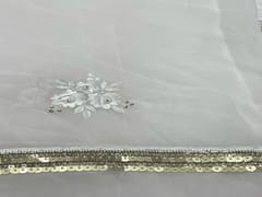 Dyeable Embroidered Georgette White Flowers With Border