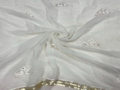 Dyeable Embroidered Georgette White Flowers With Border