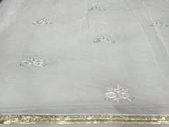 Dyeable Embroidered Georgette White Flowers With Border