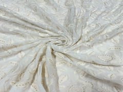 Dyeable Embroidered Georgette White Leaves