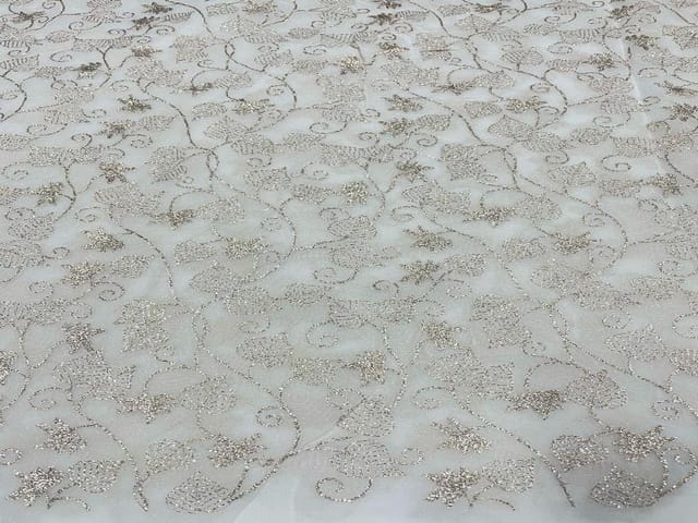 Dyeable Embroidered Georgette White Silver Floral 1