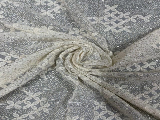 Dyeable Embroidered Georgette White Abstract 7