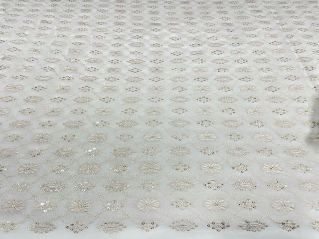 Dyeable Embroidered Georgette White Floral 12