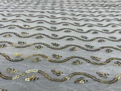 Dyeable Embroidered Georgette White Golden Wavy Stripes Floral