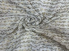 Dyeable Embroidered Georgette White Golden Wavy Stripes Floral