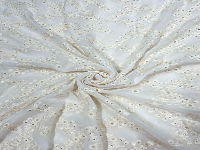 Dyeable Embroidered Georgette White Floral 15