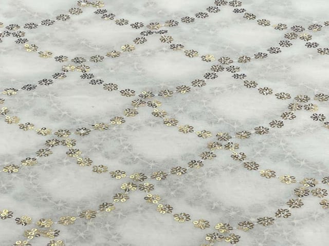 Dyeable Embroidered Georgette White Golden Geometric 1