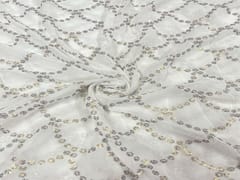 Dyeable Embroidered Georgette White Golden Geometric 1