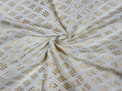 Dyeable Pure Chanderi Zari White Golden Geometric 1