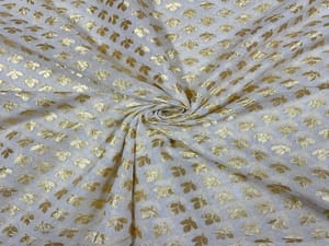 Dyeable Pure Chanderi Zari White Golden Flowers 2