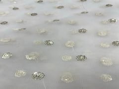 Dyeable Embroidered Net White Golden Floral Motifs