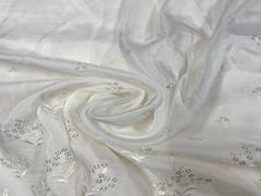 Dyeable Embroidered Uppada Silk White Silver Floral