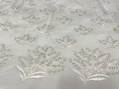 Dyeable Embroidered Uppada Silk White Silver Floral