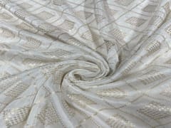 Dyeable Embroidered Uppada Silk White Golden Geometric