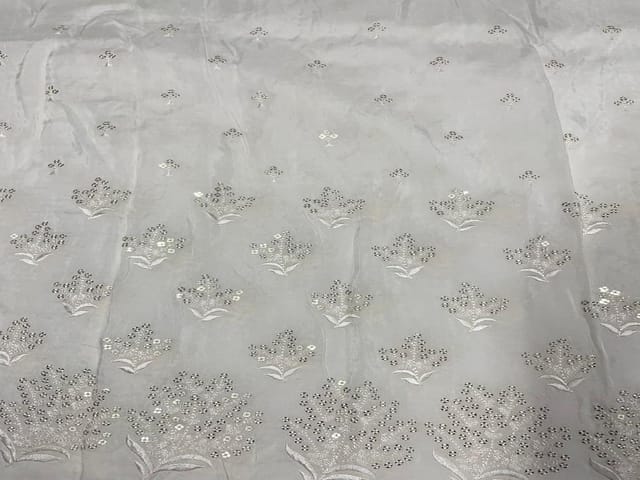 Dyeable Embroidered Uppada Silk White Silver Floral
