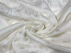 Dyeable Embroidered Uppada Silk White Silver Geometric Motifs