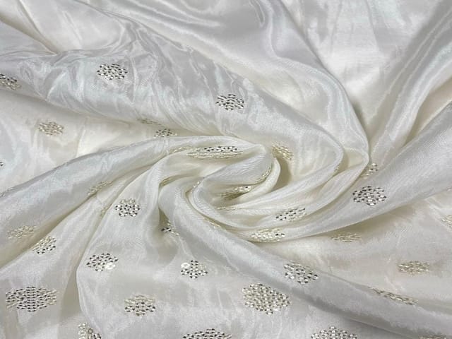 Dyeable Embroidered Uppada Silk White Silver Geometric Motifs