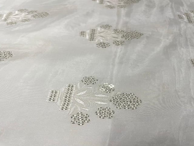 Dyeable Embroidered Uppada Silk Silver Flowers