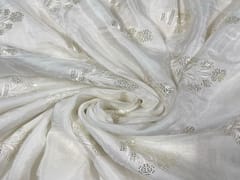 Dyeable Embroidered Uppada Silk Silver Flowers