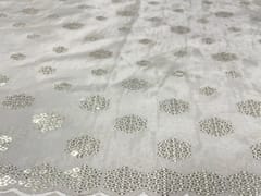 Dyeable Embroidered Uppada Silk White Silver Geometric Motifs