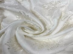 Dyeable Embroidered Uppada Silk White Silver Flowers