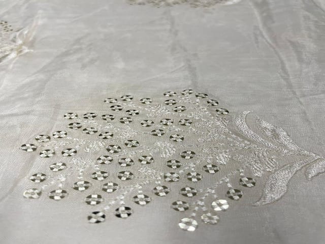 Dyeable Embroidered Uppada Silk White Silver Flowers