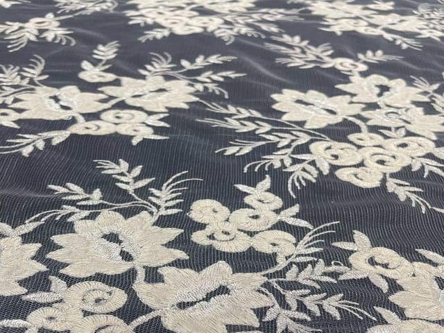 Dyeable Embroidered Net White Floral